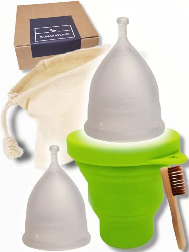 CUP MENSTRUEL Kit de corte médico de silicona con cero residuos menstruales alternativos - Periodos abundantes o cortos - Kit esterilizador de cepillo de bambú reutilizable y lavable - Talla S y L