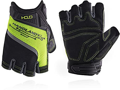 HANDLANDY Gants de Travail Sans Doigts pour Hommes, Gants de Travail à Demi-Doigts Avec Une Prise AntidéRapante, Amortissement Des Chocs et Respirabilité Vert M