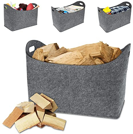 Aufun Filztaschen 4x Tasche aus Filz, Kaminholzkorb Filztasche Holzkorb | Filztasche Shopper Faltbar, Kaminholztasche zur Aufbewahrung von Holz, Zeitungen, Kaminholz (55 x 30 x 40 cm, Hellgrau)