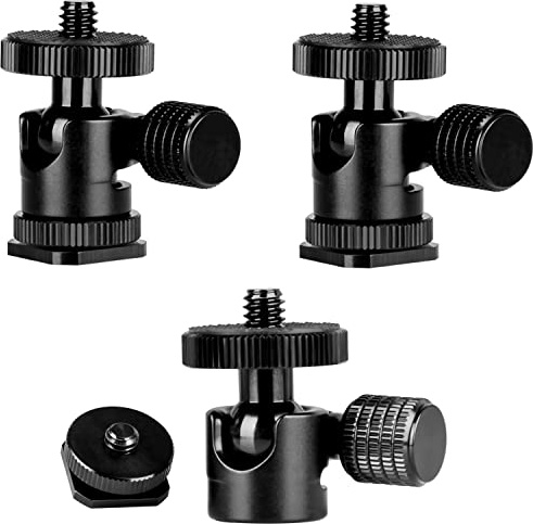 koolehaoda 1/4 Mini BallHead & Hot Shoe Mount Adapter For Camera Video Light Tripod Monopod (1/4 Ball head-3 packs)