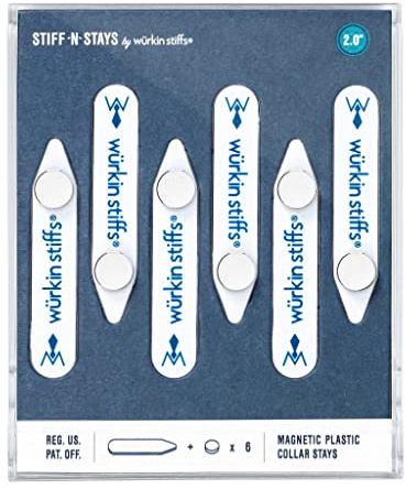 Würkin Stiffs Plastic Magnetic Collar Stays for Men's Dress Shirts with Storage Case | As Seen on Shark Tank | Stiff-N-Stays 3 Pack