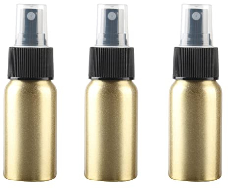 ZEOABSY Pack of 3 Empty 30ml Gold Aluminium Spray Bottle Refillable Aluminum Bottles with Black Fine Mist Sprayer Metal Spray Bottles for Perfume Hair Garden Travel, Funnel