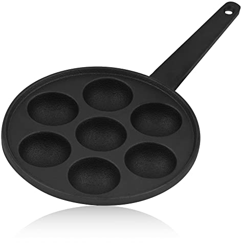 BBQ-Toro - Poffertjes - Poêle en fonte - Avec poignée - Diamètre 20,5 cm - Hauteur 3 cm - Poêle à 7 moules - Preseasoned - Poêle à poffertjes - Poêle à takoyaki - Poêle à yeux de bœuf