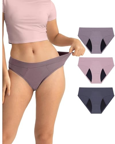Neione Period Underwear for Women Mid Rise Menstrual Panties Postpartum Briefs Modal Hipster Soft Stretch Breathable 3 Pack Amorio Medium