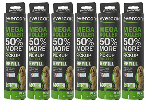Evercare Pack of 6 10 Wide Large Surface Mega Pet Roller Refill, 50 Sheets Each (300 Sheets Total)