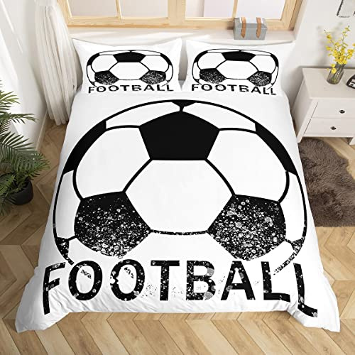 Loussiesd Set di biancheria da letto con copripiumino per bambini, a tema sportivo, 3D, per giochi di calcio, per bambini, per letto king size, con 2 federe