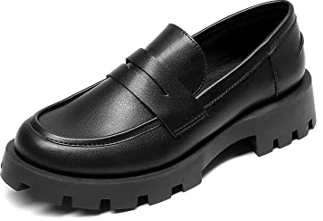 DREAM PAIRS Womens Penny Loafers Platform Chunky Shoes,Black-Pu,7