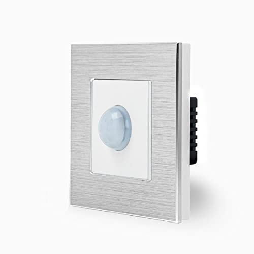 LUXUS-TIME IR Bewegungsmelder innen Licht Einbau Unterputz Sensor Melder Lichtschalter LED geeignet 90° in weiß im Aluminium Rahmen LXBA1-MP-SR01-12