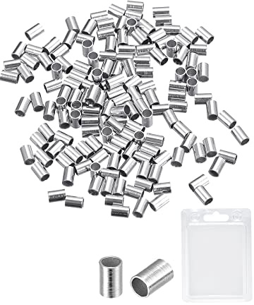 sourcing map 150 Stück Quetschperlen, 2x2mm Messing Tube Crimp End Spacer Beads Winzige Stopper für Armbänder Schmuckherstellung DIY, Silber Farbton