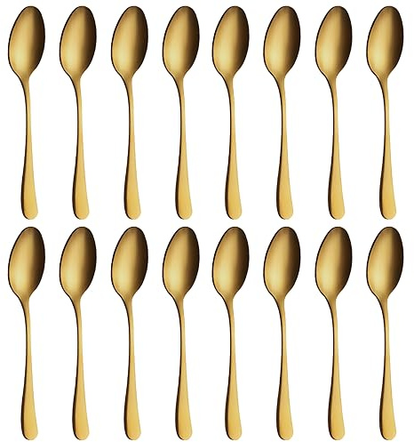 BEWOS Matte Gold teelöffell 16 Stück, 13,7 Cm / 5,39 Inch Edelstahl Löffel, Ausgezeichnete Serie von kaffeelöffel, Spülmaschinenfest dessertlöffel, Ideal für Haushalte, Restaurants, Parteien, etc