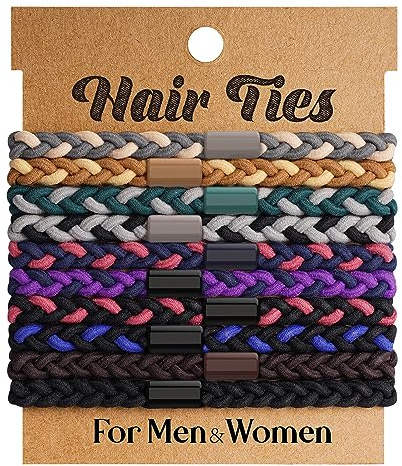 EasYoung 10pcs Braided Mens Hair Ties for Guys, for Buns Curly Thick Dense Hair Elastic Hair Ties For Men & Women, No Crease Hair Coils Men with Long Hair