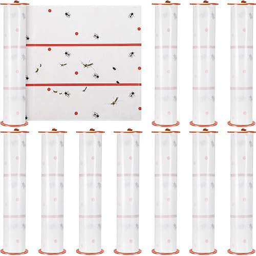 Qualirey Trampas adhesivas gigantes para moscas, tiras para moscas de 30 pies para colgar en interiores y exteriores, cinta no tóxica, mata mosquitos y mosquitos, plantas, casa y caballo (blanco, 10