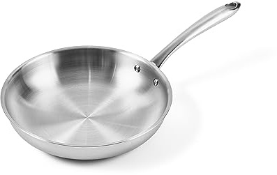 CHEF TOPF Sartén de acero inoxidable de 5 capas de 10 pulgadas, construcción revestida de 5 capas, sartén de grado profesional, acabado cepillado, sartén de inducción apta para horno, apta para