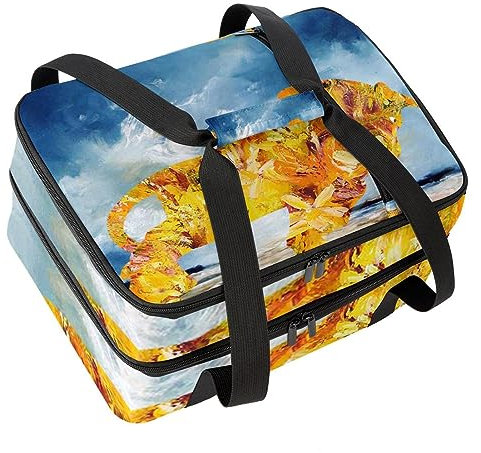VAPOKF Lunch-Taschen für Damen und Herren, doppelstöckige Lunch-Kühltasche, große Tragetasche, isolierte Lunchbox für Arbeit, Schule, Picknick, Camping – Ölgemälde Stier