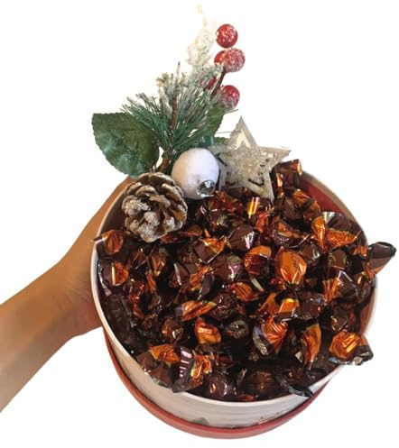 Regalo Natale 2024 - Scatola Tonda + 150gr Cioco Croc Cereali Ricoperti di Cioccolato al Latte + Ramo di Bacca Decorativo (150G CIOCOCROC)