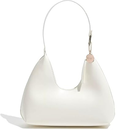 JOLLQUE Umhängetasche für Frauen, kleine Leder Handtasche Geldbörse, einzigartige trendy Reißverschluss Hobo Tasche(Weiß)