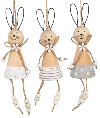Logbuch-Verlag 3 Osterhasen zum Hängen Hasen Anhänger Osterstrauch Ostern Deko aus Holz & Metall Natur grau 16,5 cm