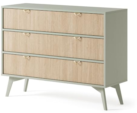 Lomadox Kommode Schubkastenkommode in grün, Front mit Fischgrätenmuster, 106cm breit, 3 Schubladen