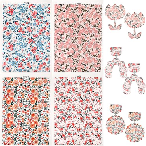 craspire Blumen-Ton-Transferpapier Für Polymer-Ton, 8 Stück, 4 Stile, Blumen-Transferblätter, Boho-Retro-Wasser-Transferblätter, Schmuckherstellung, Ohrringe, DIY, Polymer-Glasur, Töpferei, Emaille