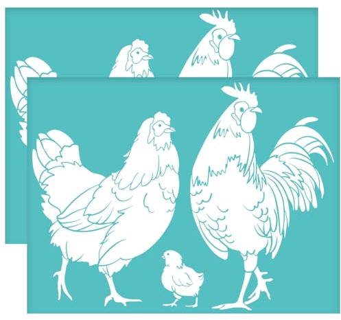OLYCRAFT 2 Stück 28x22cm Fooster Selbstklebende Siebdruckschablone Henne Huhn Netzschablonen Bauernhof Thema Wiederverwendbare Netzschablonen Transfer Für DIY T-Shirt Stoffmalerei