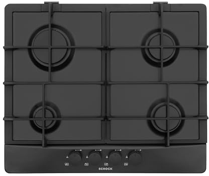 SCHOCK - Piano Cottura 4 Fuochi Gas Primus PC60 con Manopole Nere Opache | Griglie in Ghisa; Valvole di Sicurezza; Nero Opaco; 585x500 mm