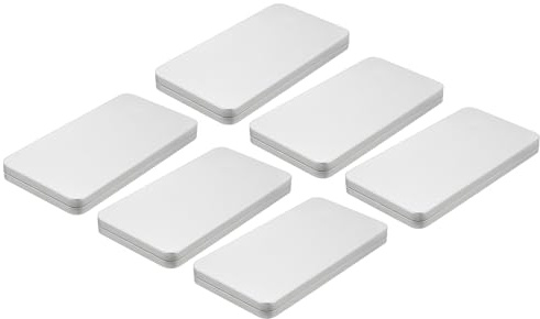 sourcing map Metal Tin Box Container, 6Pcs 6.7x3.5x0.6 Inch Silver Mini Portable Metal Rectangular Empty Hinged Tins Box with Lid for Candy Tins Gift
