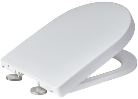 Showerdrape D-Shape Toilet Seat, Soft Close, Top Fix, One Button Quick Release for Cleaning White Detroit