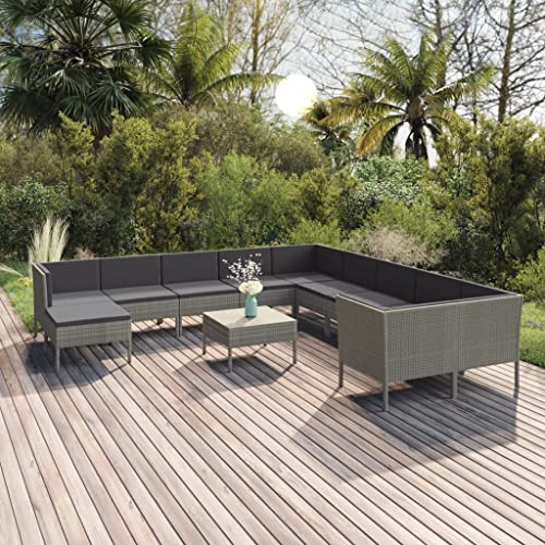 DYRJDJWIDHW gartenmöbel Rattan wetterfest,gartenliege wetterfest,12-TLG. Garten-Lounge-Set mit Auflagen Poly Rattan GrauGeeignet für Garten, Swimmingpool, Wohnzimmer, Terrasse