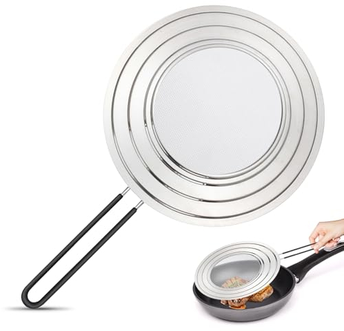 BORDEAG Paraschizzi Padella, Paraschizzi Cucina 30 cm in Acciaio Inox, Coperchio Antischizzo con Manico Pieghevole Universale per Proteggersi dagli Schizzi di Grasso