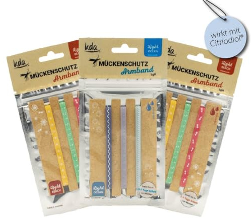 kda Mückenschutzarmband Light 3er Sparset - Silikon Mückenarmband Camping Wandern 3er Set (2x Beach, 1x Ocean)