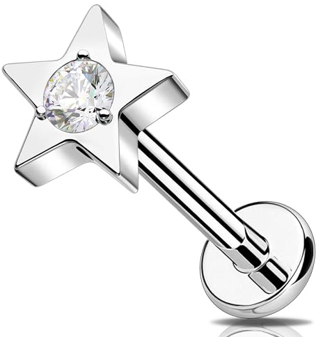 Melighting Titan Helix Ohrring Stern Tragus Ohrringe 16G Knorpel Ohrringe Innengewinde Labret Stud 16G Flat Back Ohrring CZ Lippenpiercing Schmuck, 16g 8mm, Titan, Zirkonia