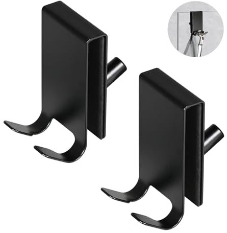YoHyien 2 Pièces Crochet Douche, Porte Serviette Paroi de Douche Verre, Double Face avec Coussinet EVA, Crochet Paroi Douche en Inox pour Porte en Verre de Salle de Bain 5-10 mm (Noir)