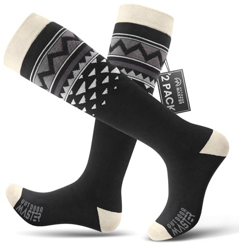 OutdoorMaster Ski Socks, 2/3/4 Pack Snowboarding Socks for Men & Women, Thermal Winter Warm & Breathable, Over The Calf