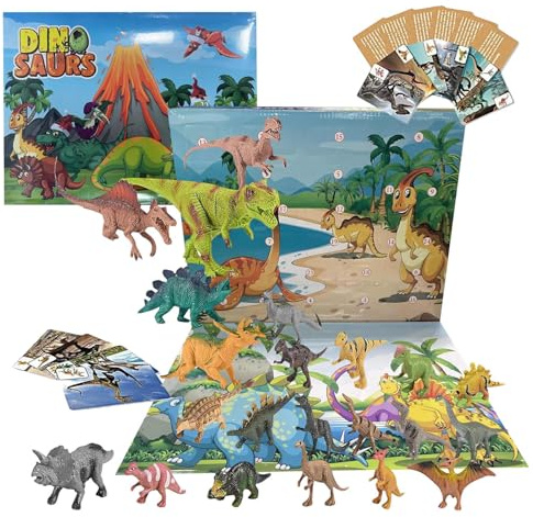 Calendario de Adviento de dinosaurios 2024 - Caja con calendario de cuenta regresiva de Navidad de 24 días, juguetes de dinosaurios de cuenta regresiva para Navidad para niños,