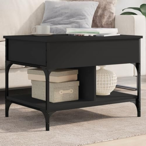 AUVYI Wohnzimmer Couchtisch 70x50x50 cm Beistelltisch Kaffeetisch Zimmertisch Wartebereich Tisch Holzmöbel Telefontisch Robust und Stabil Holzwerkstoff und Metall Schwarz