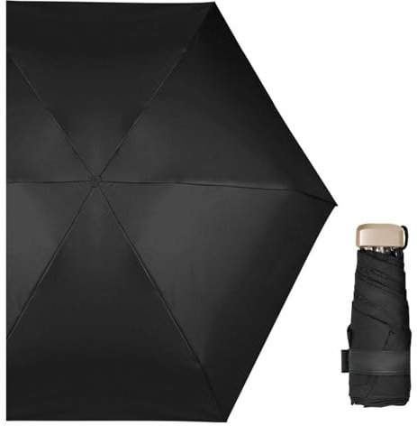 CvbGNJm Parapluie portable, parapluie, parasol de plage, parapluies pliants, parapluie pliant coupe-vent 6 côtes, parapluie - petit - compact, léger, solide, mini, pliable et portable(Black)