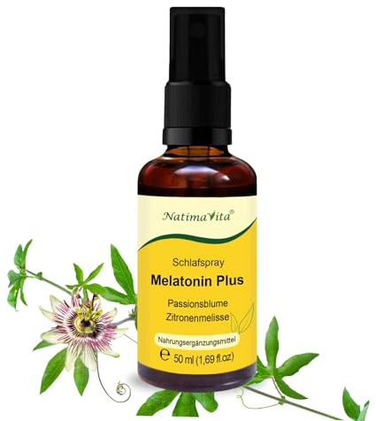 Melatonin Einschlafspray 1mg - 50 ml - Schlafspray mit Passionsblume & Zitronenmelisse - Sleepspray NatimaVita