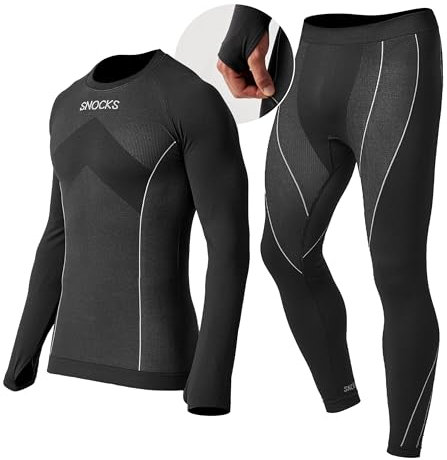 Snocks Thermounterwäsche Herren - Atmungsaktives und warmes Material, Perfekte Passform, Ideal für Verschiedene Sportarten - Skiunterwäsche, Funktionsunterwäsche - Gr. S - Farbe Schwarz