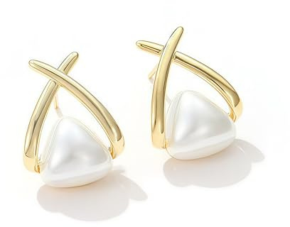 Fanmusic gold earrings for women -Stylish Gold-Plated Pearl Earrings,Hypoallergenic Women's Stud & Dangle Earrings，Ideal for Women Gifts (A-1)