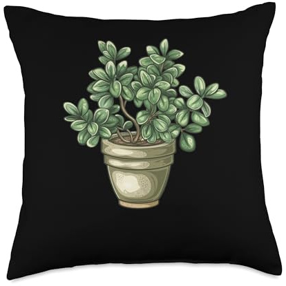 Jade Plant Vintage Throw Pillow