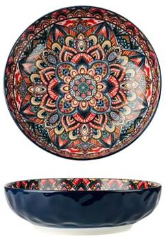 Cuenco grande, vajilla, pescado hervido, cerámica, cuenco grande para sopa, cuenco de sopa personalizado retro creativo para el hogar, cuenco de sopa grande persa azul de 10 pulgadas