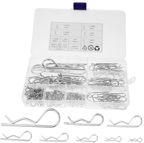 VILLFUL 125pezzi Cotter Pins in Acciaio Inossidabile R-shape Per Fissaggio Meccanico Clip Pin Molla Resistente Per Riparazioni Di Macchinari Tosaerba e Rimorchi Kit Completo Per Uso Indust