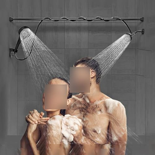 AUXILAB Pomme de Douche Double pour Couple, Pomme d Douche Tandem À Haute Pression, Tête de Douche avec Tuyau de Douche(Schwarz)