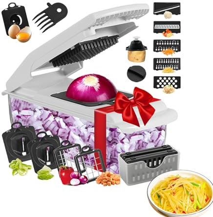 Duroecsain Coupe-légumes en cubes et hachoir avec récipient | Accessoire multifonction avec récipient pour salades, pommes de terre, carottes et tomates