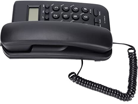 Telefono di Rete Fisso con Quadrante Semi-Mani con Display ID Chiamante a 16 Cifre, Altoparlante e Sveglia Integrati, Telefono di Ufficio/casa/Hotel (Nessuna Batteria Richiesta) (Black)