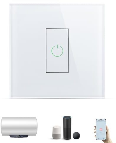 Smart Immersion Heater Timer Switch, 40A 8000W WiFi Water Heater Switch, 2.4Ghz WiFi Touch Switch with Timer & LED Indicator Light, Compatible with Alexa, Smart Life, Google Assistant