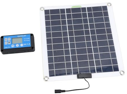 aqxreight Kit de Chargeur de Panneau Solaire 200 W, Panneau Solaire Monocristallin avec Contrôleur Bleu, Prise OBD, Câble 10 en 1, Pince de Batterie pour Camping-car, Voiture, Bateau,
