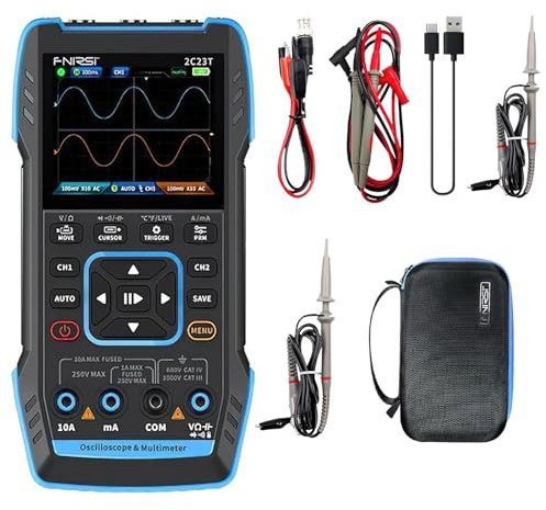 Osciloscopio multímetro 3 en 1, osciloscopio portátil portátil, probador de transsistor por USB, 10MHZ*2 50MS/s, con sonda, con pantalla a color HD de 2,8, con batería recargable (C)