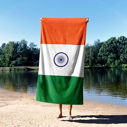 Indian Flag Towel – Indian National Flag Design – Face, Hand, Bath or Oversize Beach Towel for Cricket & Football Supporters – Indian Bathroom Decor