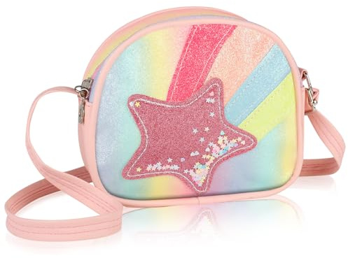 Svalor Umhängetasche Mädchen,Kleine Handtasche Mädchen,Niedliche Kindertasche mit Glitzerstern,Crossbody Tasche mit Verstellbare Schultergurt für Kinder 3–10 Jahre